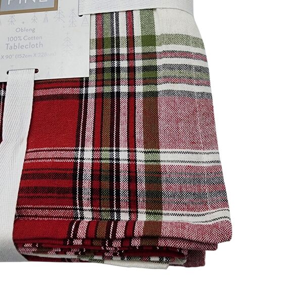 34Th & Pine Red Green Cream Tartan Plaid Cotton Tablecloth 60x90in Oblong NEW - Picture 5 of 8